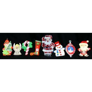 8 Christmas Ornaments Ceramic Painted Suncatcher Snowman Angel Santa Candy Cane